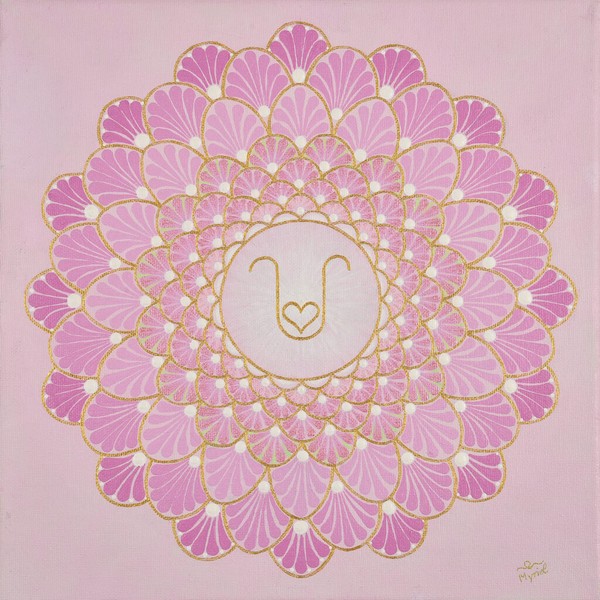 Zartrosa Mandala mit goldenen Linien – Lichtcode, der die Schwingung bedingungsloser Liebe im gesamten Energiefeld verankert