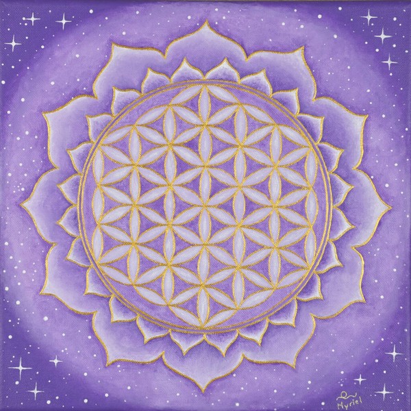 Mandala mit goldener Blume des Lebens – Symbol für Harmonie, Schöpfungskraft und göttliche Ordnung