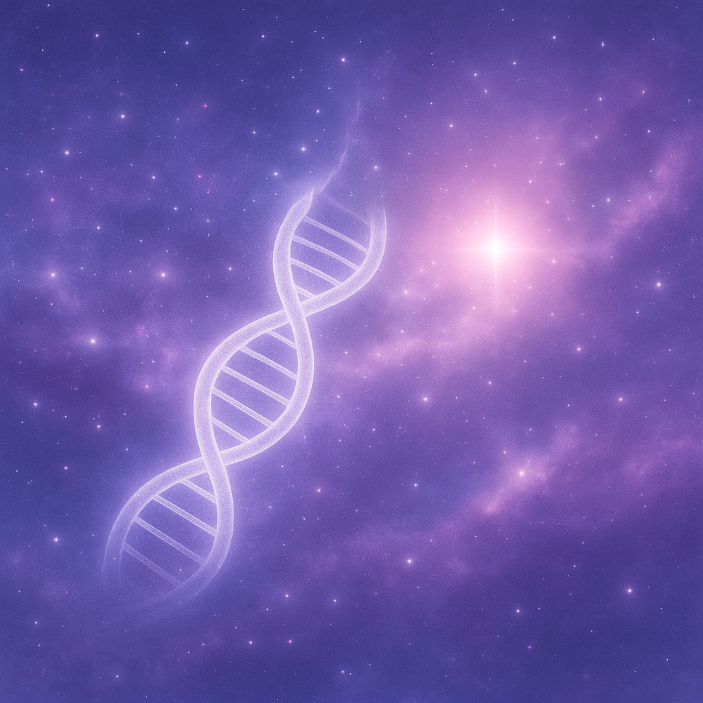 Leuchtende DNA im kosmischen Raum – Sinnbild für die Aktivierung des göttlichen Bauplans im Licht des Bewusstseins