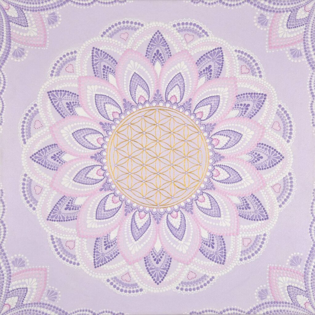 Violettes Mandala mit feinen geometrischen Mustern – Symbol für Ausdehnung, Perspektivwechsel und das Erkennen multidimensionaler Realitätsebenen