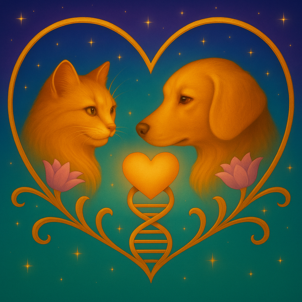 Katze und Hund als energetische Darstellung von Verbindung und Harmonie – Symbolbild für die Tierenergetik