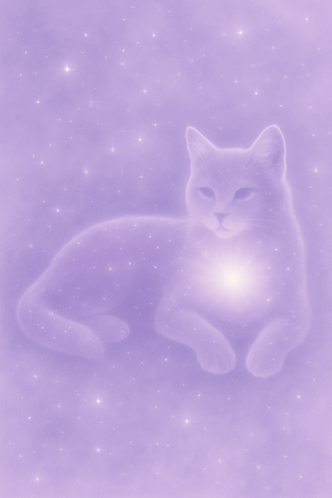Lila Lichtdarstellung einer Katze – energetisches Symbolbild