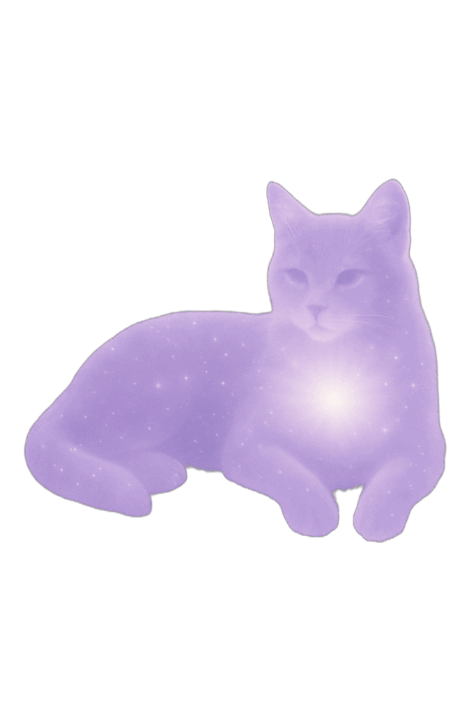 Violette Illustration einer liegenden Katze als energetisches Motiv