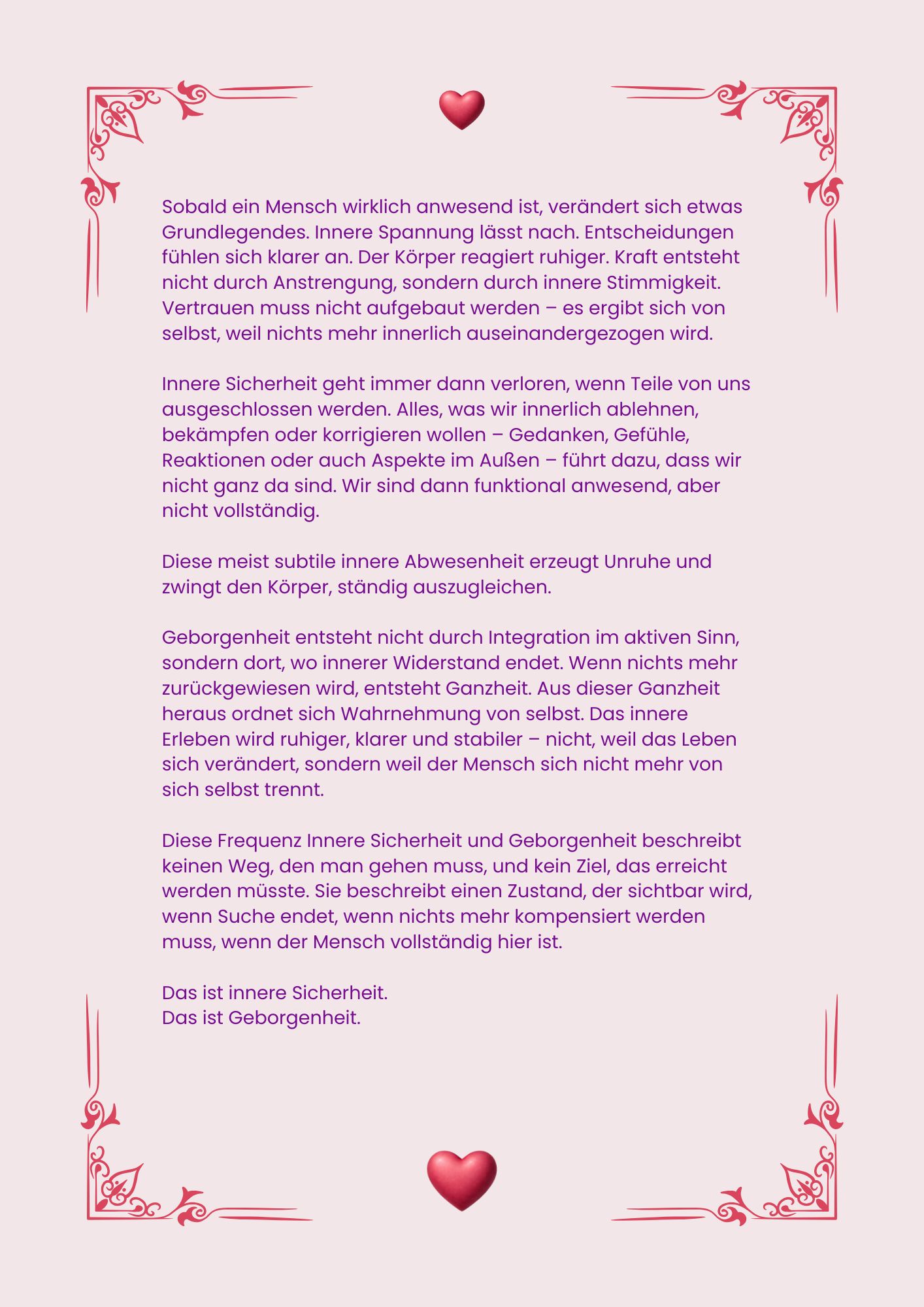 Leseprobe aus dem Booklet Innere Sicherheit und Geborgenheit über Vertrauen, Ankommen und den sicheren Raum des Seins