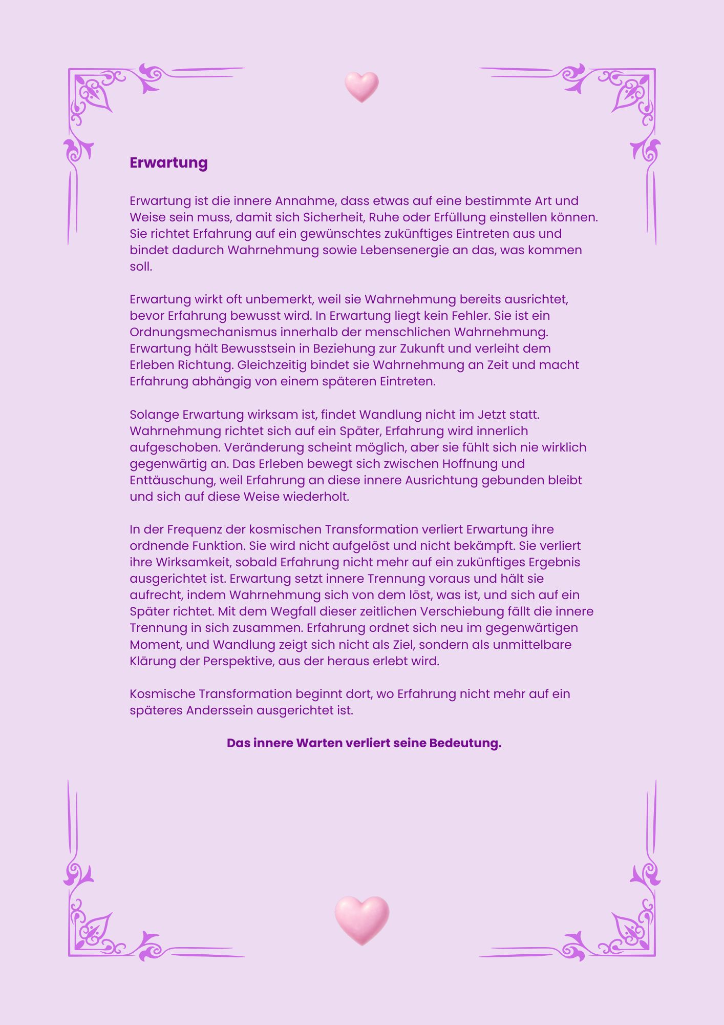 Leseprobe aus dem Booklet Kosmische Transformation über Erwartung, Bewusstsein und innere Freiheit