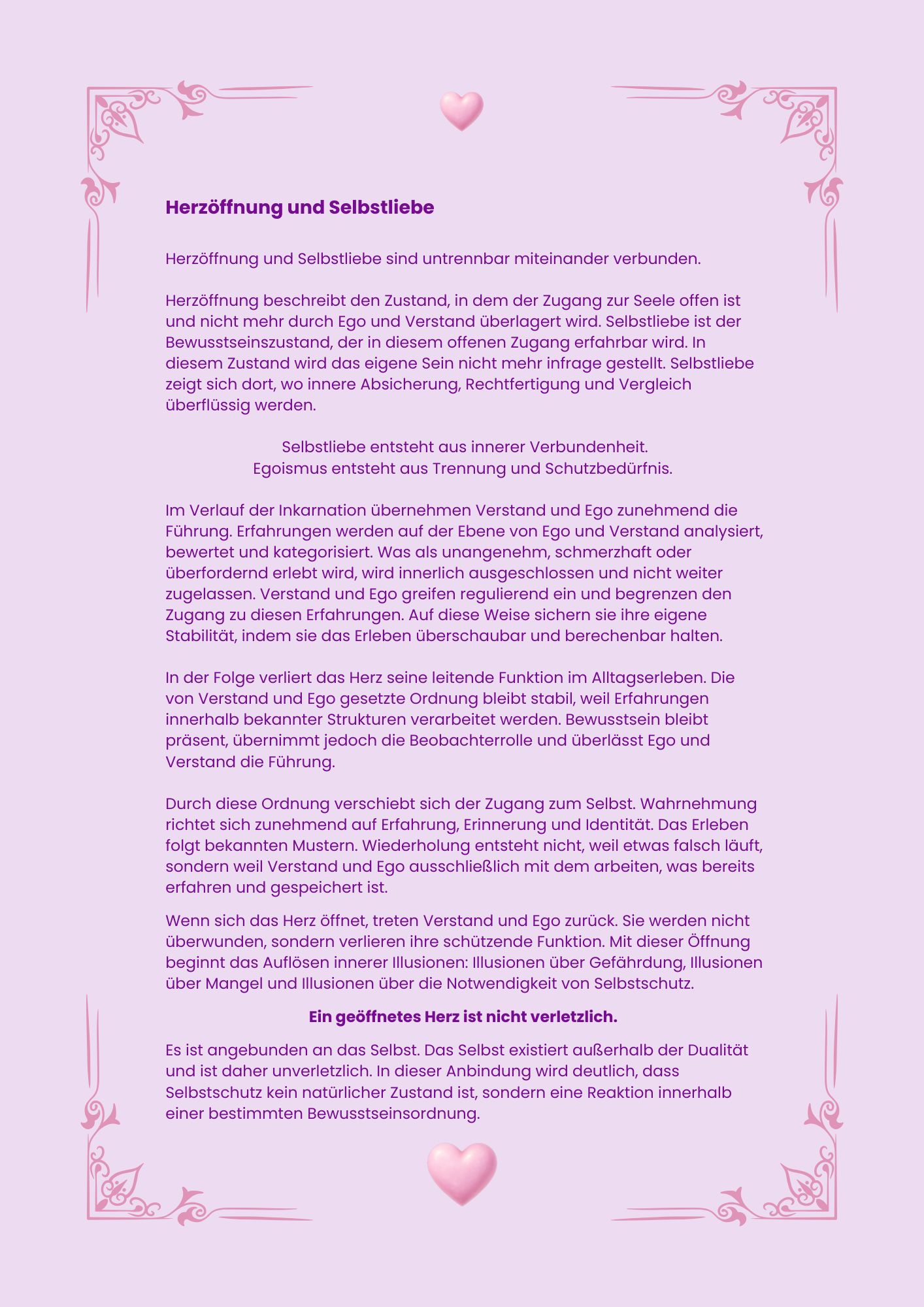 Leseprobe aus dem Booklet Herzöffnung und Selbstliebe über Herzöffnung, Selbstliebe und innere Schutzmechanismen